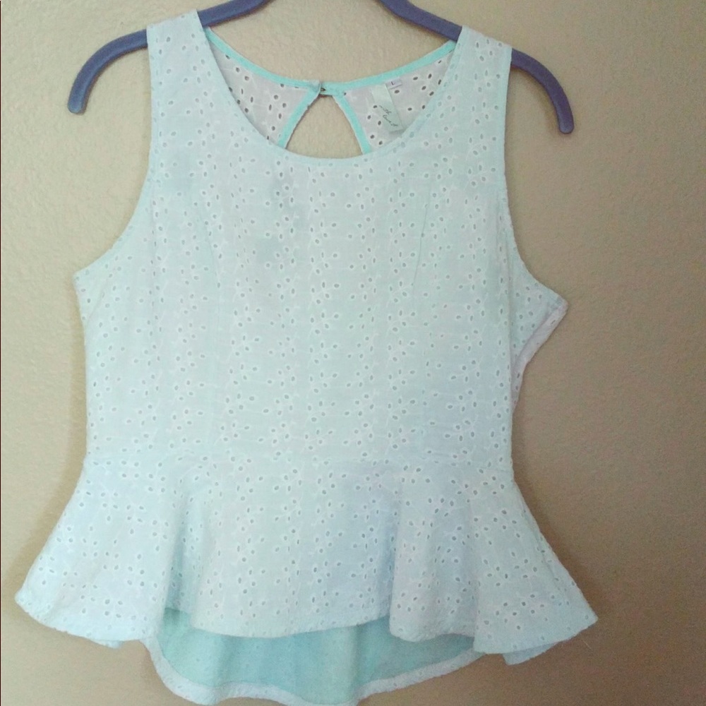 Light blue eyelet cotton top size L